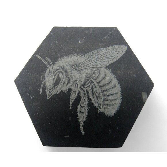 Hexagon BEE TILES Set of 7 Engraved Bees and Flower 3" Mosaic Tile - Picture 8 of 11